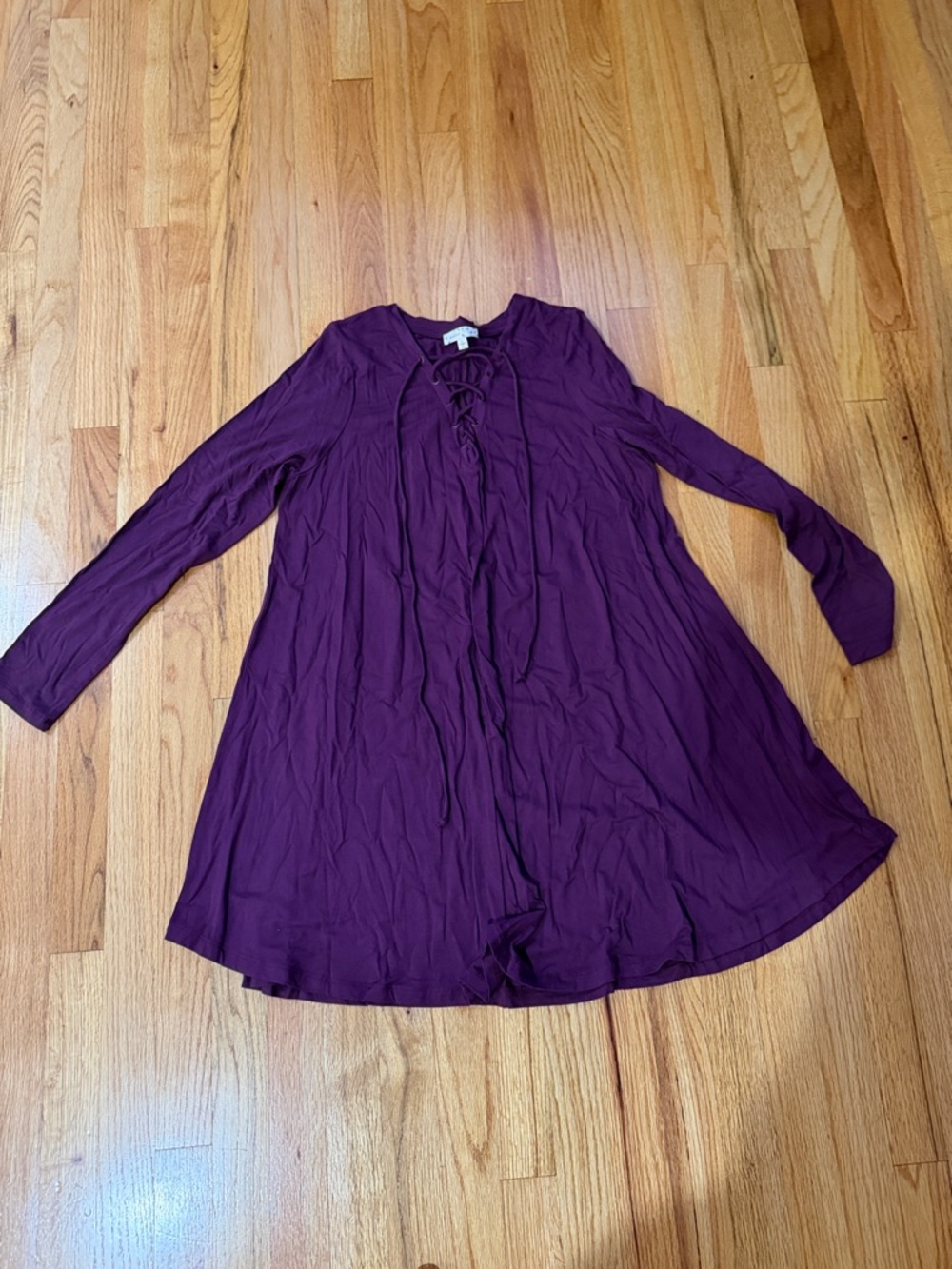 Wishlist Plum Lace-Up Long Sleeve Swing Dress